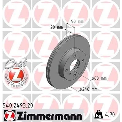 Imagem de ZIMMERMANN COAT Z 540.2493.20 Disco de travão 246 20 6/4 4 100 interior ventilado revestido SUZUKI: Liana Sedan, Hatchback, Baleno I Carrinha