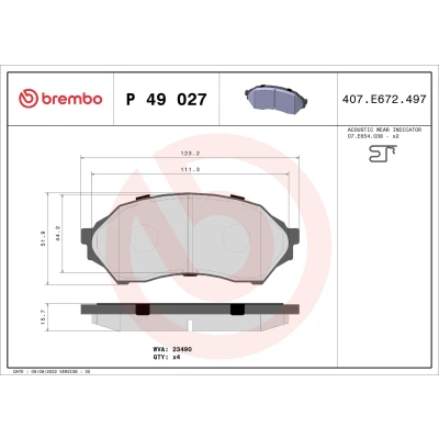 Imagem de BREMBO P 49 027 Jogo de pastilhas para travão disco com avisador sonoro desgaste sem acessórios MAZDA: 323 F 6, FAMILIA 6