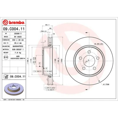 Imagem de BREMBO 09.C004.11 Disco de travão 302 28 5 interior ventilado revestido