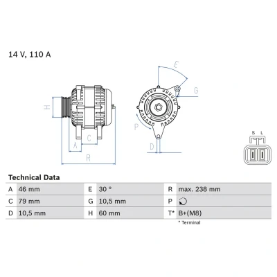 Imagem de BOSCH 0 986 049 500 Alternador 14V 110A