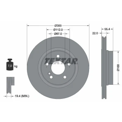 Imagem de TEXTAR PRO 92176203 Disco de travão 300 22 05/06 112 interior ventilado revestido sem pernos fixação da roda, cubo roda