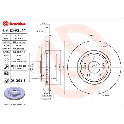 Imagem de BREMBO 09.D993.11 Disco de travão 320 28 5 interior ventilado revestido alto carbono com parafusos