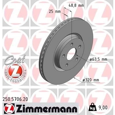 Imagem de ZIMMERMANN 250.5706.20 Disco de travão 320 25 5/5 5 108 interior ventilado revestido FORD: Transit Connect V408 Van, Mk2 Carrinha