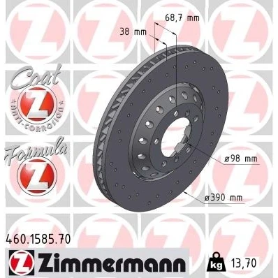 Imagem de ZIMMERMANN 460.1585.70 disco de travão 390 38 7/5 5 130 ventilado, perfurado, duas peças revestido ligado/alto carbono