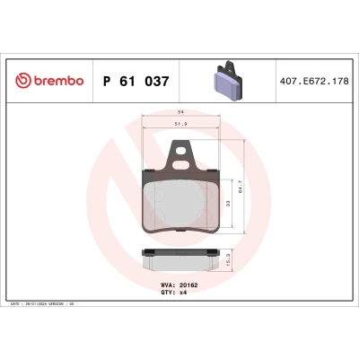 Imagem de BREMBO P 61 037 Jogo de pastilhas para travão disco excl. contacto aviso desgaste sem acessórios CITROËN: Xantia Hatchback
