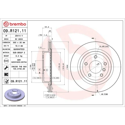 Imagem de BREMBO COATED DISC LINE 09.R121.11 Disco de travão 300 20 5 interior ventilado revestido alto carbono com parafusos