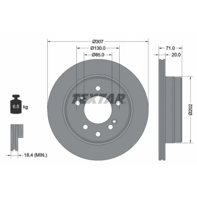 Imagem de TEXTAR PRO 92203103 Disco de travão 307 20 05/08 130 interior ventilado revestido sem pernos fixação da roda, cubo roda