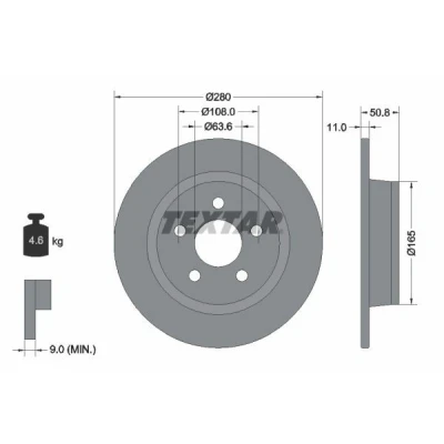 Imagem de TEXTAR 92326403 Disco de travão 280 11 05/05 108 cheio revestido sem pernos fixação da roda, cubo roda FORD: Transit Connect V408 Van