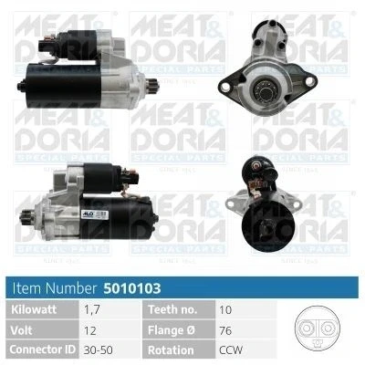 Imagem de MEAT &amp; DORIA 5010103 Motor de arranque 12V 1,7kW 10 30 50 76mm SKODA: Octavia 2 Combi
