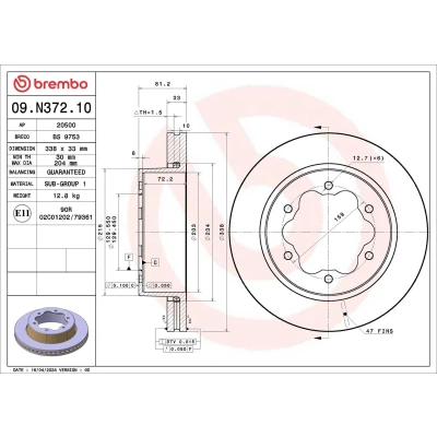 Imagem de BREMBO Disco de travão 338mm 33mm 6 interior ventilado 09.N372.10 Discos