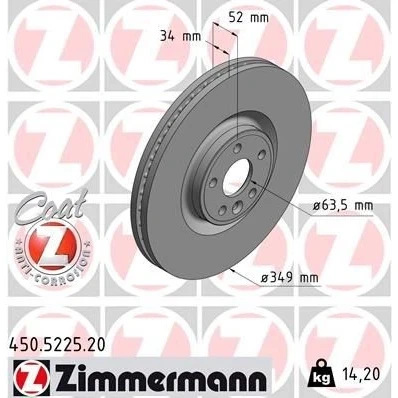Imagem de ZIMMERMANN 450.5225.20 Disco de travão 349 34 6/5 5 108 interior ventilado revestido alto carbono LAND ROVER: Range Rover Evoque