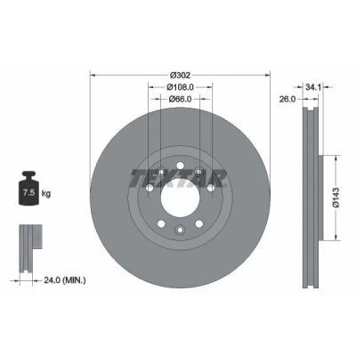 Imagem de TEXTAR PRO 92268103 Disco de travão 302 26 05/08 108 interior ventilado revestido sem pernos fixação da roda, cubo roda PEUGEOT: RCZ Coupe