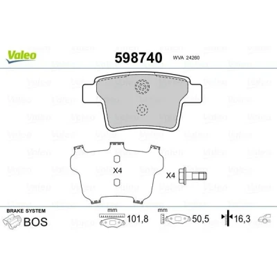Imagem de VALEO 598740 Jogo de pastilhas para travão disco FORD: MONDEO 3 Kombi, 3, Stufenheck, JAGUAR: X Type Sedan, Carrinha