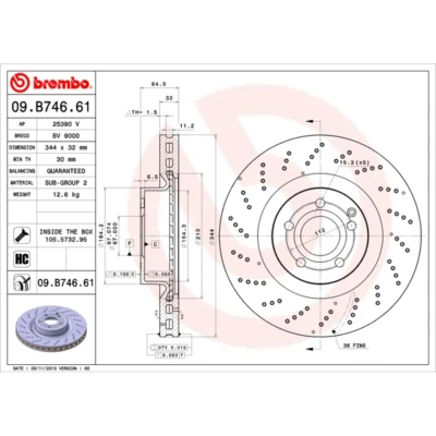 Imagem de BREMBO COATED DISC LINE 09.B746.61 Disco de travão 344 32 5 perfurado/ventilado revestido alto carbono com parafusos MERCEDES BENZ: Classe E Coupe