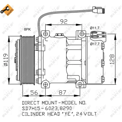 Imagem de NRF EASY FIT 32703 compressor SD7H15 24 PAG 46 com óleo de PAG, retentor