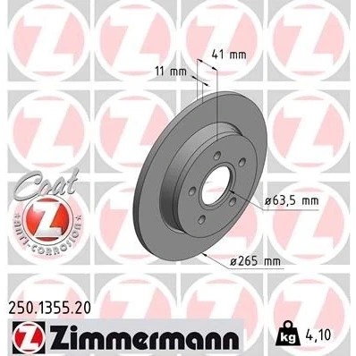 Imagem de ZIMMERMANN COAT Z 250.1355.20 Disco de travão 265 11 5/5 5 108 cheio revestido FORD: Focus 2, 2 Kombi, C Max