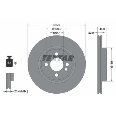 Imagem de TEXTAR PRO 92262403 Disco de travão 276 22 04/05 100 interior ventilado revestido sem pernos fixação da roda, cubo roda MINI: Hatchback