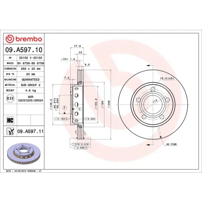 Imagem de BREMBO COATED DISC LINE 09.A597.11 Disco de travão 256 22 5 interior ventilado revestido alto carbono AUDI: A4 B5 Avant, Sedan