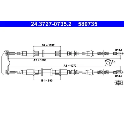 Imagem de ATE 24.3727 0735.2 Cabo de Freio Mão 1273, 1690 com acessórios OPEL: Astra F CC, Sedan