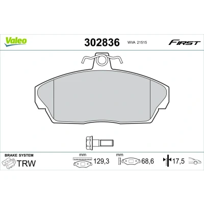 Imagem de VALEO 302836 Jogo de pastilhas para travão disco Eixo dianteiro excl. contacto aviso desgaste com parafusos, chapa anti ruído