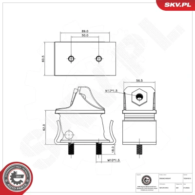 Imagem de ESEN SKV 75SKV016 Suporte, motor de ambos os lados Rolamento Borracha e metal 116mm 121mm MERCEDES BENZ: Sprinter 3 T Van