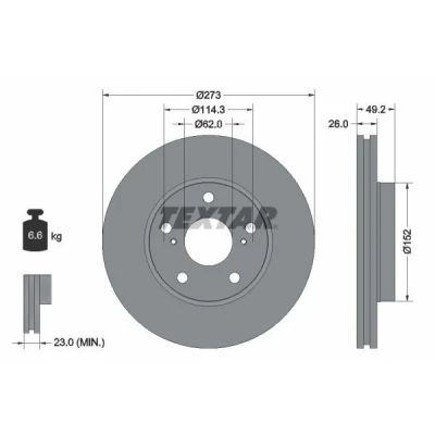 Imagem de TEXTAR PRO 92163703 Disco de travão 273 26 05/07 114,3 interior ventilado revestido sem pernos fixação da roda, cubo roda