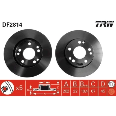 Imagem de TRW DF2814 Disco de travão 262 22 5 112 ventilado pintado MERCEDES BENZ: 190