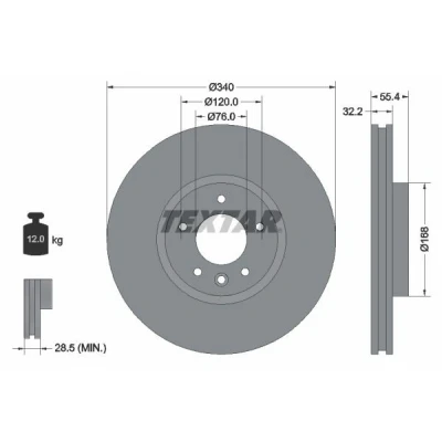 Imagem de TEXTAR 92230305 Disco de travão 340 32,2 05/06 120 interior ventilado revestido alto carbono sem pernos fixação da roda, cubo roda