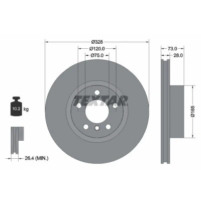 Imagem de TEXTAR PRO+ 92257105 Disco de travão 328 28 05/06 120 interior ventilado revestido alto carbono sem pernos fixação da roda, cubo roda