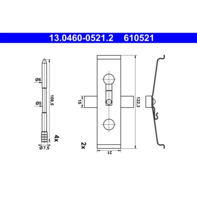 Imagem de ATE 13.0460 0521.2 Kit de acessórios, pastilhas travão AUDI: A3 Sportback, SEAT: Leon III Hatchback