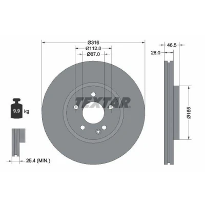 Imagem de TEXTAR 92073100 Disco de travão 316 28 05/06 112 interior ventilado sem pernos fixação da roda, cubo roda MERCEDES BENZ: Classe E Sedan