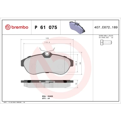 Imagem de BREMBO P 61 075 Jogo de pastilhas para travão disco excl. contacto aviso desgaste com parafusos pinça acessórios