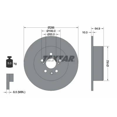 Imagem de TEXTAR PRO 92135903 Disco de travão 288 10 05/08 100 cheio revestido sem pernos fixação da roda, cubo roda TOYOTA: Avensis I Sedan