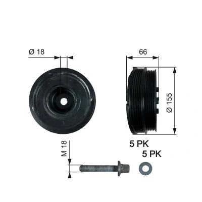 Imagem de GATES TVD1037A Polia da Cambota 155 com acessórios FleetRunner Micro V Stretch Fit BMW: 3 Sedan, Touring, 5 Sedan