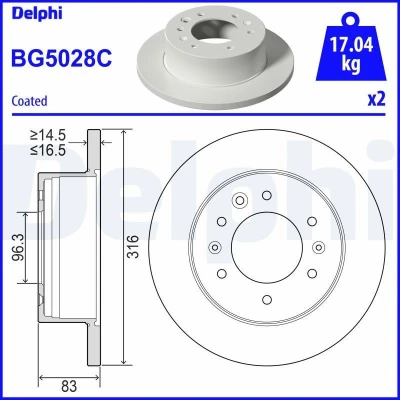 Imagem de Disco de travão DELPHI BG5028C traseira, cheio, 2 Peça