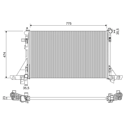 Imagem de VALEO 701953 Radiador, arrefecimento do motor Alumínio 775mm 470mm 23mm sem capa Aletas de refrigeração unidas mecanicamente RENAULT: MASTER 3 Kasten