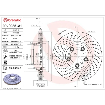 Imagem de BREMBO Disco de travão PORSCHE: 911 Cabrio, Coupe 350mm 34mm 5 interior ventilado, perfurado/ventilado 09.C985.31 Discos