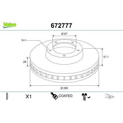 Imagem de VALEO Disco de travão MERCEDES BENZ: Classe A, CLA Carrinha, Coupe Eixo dianteiro 295mm 28mm 5furos ventilado revestido 672777 2464210112