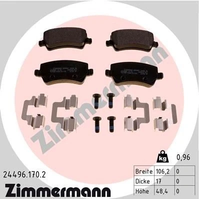 Imagem de ZIMMERMANN 24496.170.2 Jogo de pastilhas para travão disco com parafusos A imagem corresponde ao volume fornecimento, mola VOLVO: V60 I