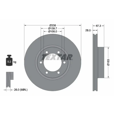 Imagem de TEXTAR Disco de travão 338mm 28mm 06/06 139,7mm interior ventilado 92137300 4351260160,98200137301,4351260150,4351260151 Discos