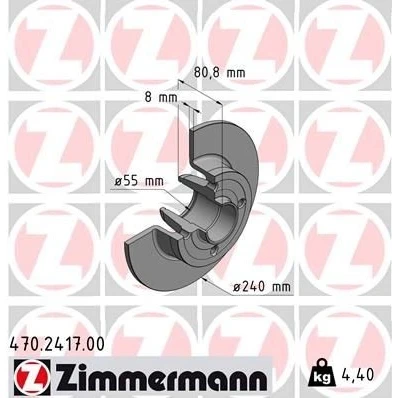 Imagem de ZIMMERMANN 470.2417.00 Disco de travão 240 8 4/4 4 100 cheio sem o rolamento da roda, anel sensor do ABS RENAULT: MEGANE 2, CLIO 3