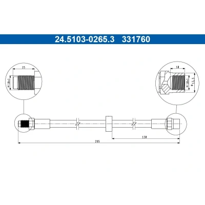 Imagem de ATE 24.5103 0265.3 Mangueira de Travão 295mm M10x1mm VOLVO: V70 2, S60 I