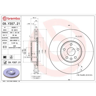 Imagem de BREMBO Disco de travão 345mm 30mm 5 interior ventilado revestido alto carbono 09.Y357.21 Discos