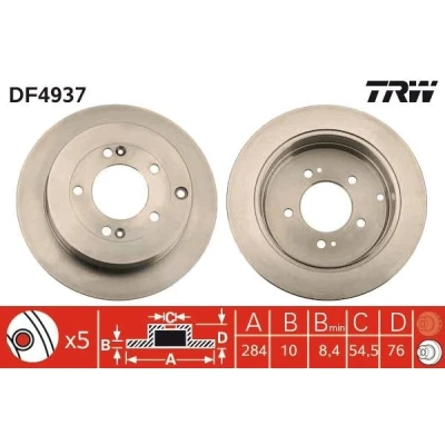 Imagem de TRW DF4937 Disco de travão 284 10 5 114,3 cheio pintado