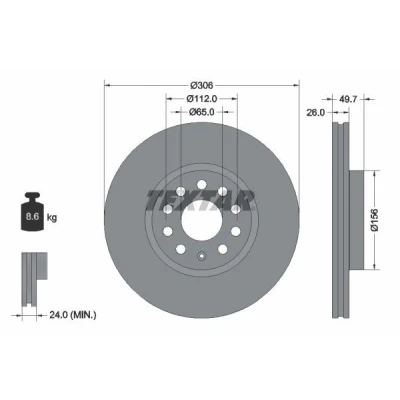 Imagem de TEXTAR 92334805 Disco de travão 306 26 05/10 112 interior ventilado revestido alto carbono sem pernos fixação da roda, cubo roda