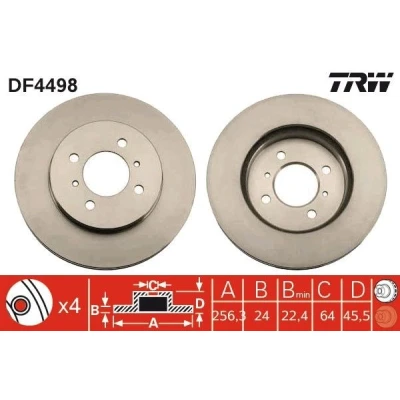 Imagem de TRW DF4498 Disco de travão 256 24 4 100 ventilado pintado MITSUBISHI: Lancer 6 Limousine, 4, 7 Limousine
