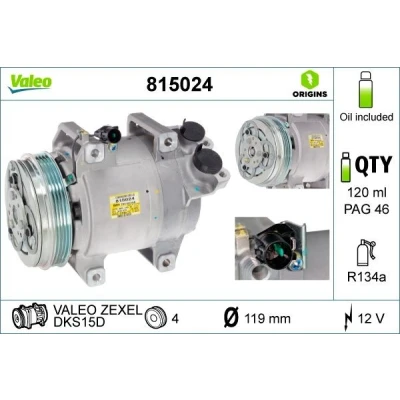 Imagem de VALEO 815024 compressor DKS15D 12 PAG 46 R 134a com óleo de