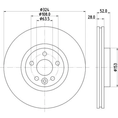 Imagem de HELLA 8DD 355 126 661 Disco de travão 324 28 05/06 108 interior ventilado revestido alto carbono sem pernos fixação da roda, cubo roda
