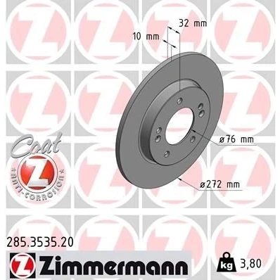 Imagem de ZIMMERMANN COAT Z 285.3535.20 Disco de travão 272 10 7/5 5 114 cheio revestido HYUNDAI: i30 III Hatchback