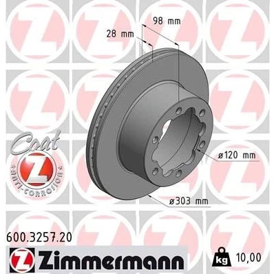 Imagem de ZIMMERMANN 600.3257.20 Disco de travão 303 28 6/6 6 145 interior ventilado revestido alto carbono VOLKSWAGEN: Crafter Van